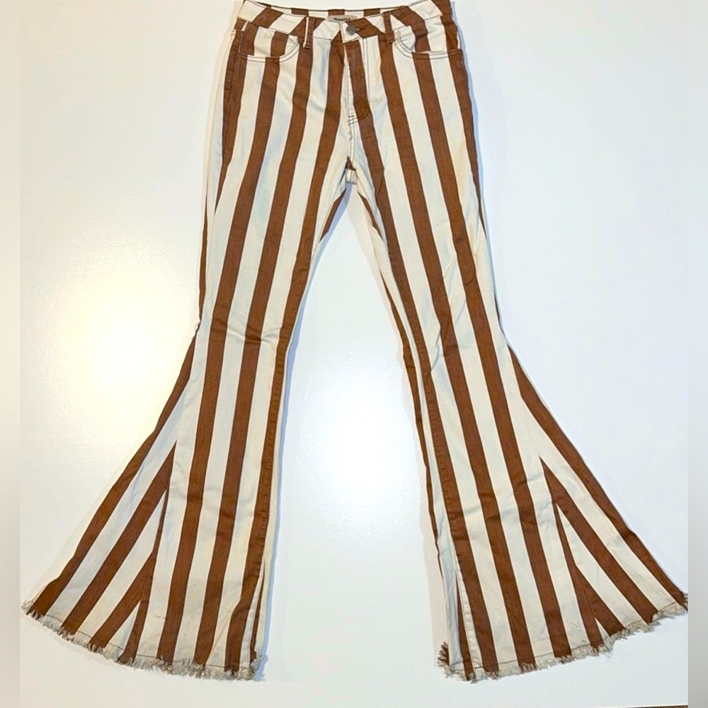 Brown and white Striped Flare Jeans